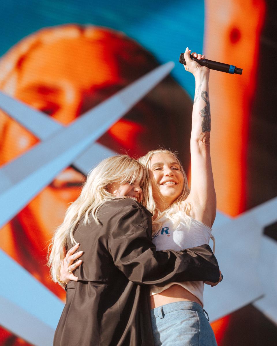 Reneé Rapp brought out Kesha to sing "TiK ToK" during her set at the Coachella Valley Music and Arts Festival on Sunday, April 14, 2024, at the Empire Polo Club in Indio, Calif.