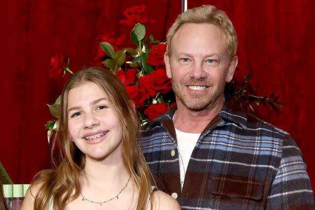 <p>Tommaso Boddi/Getty Images</p> Ian Ziering and daughter Mia at the iHeartRadio 102.7 KIIS FM's Jingle Ball 2023