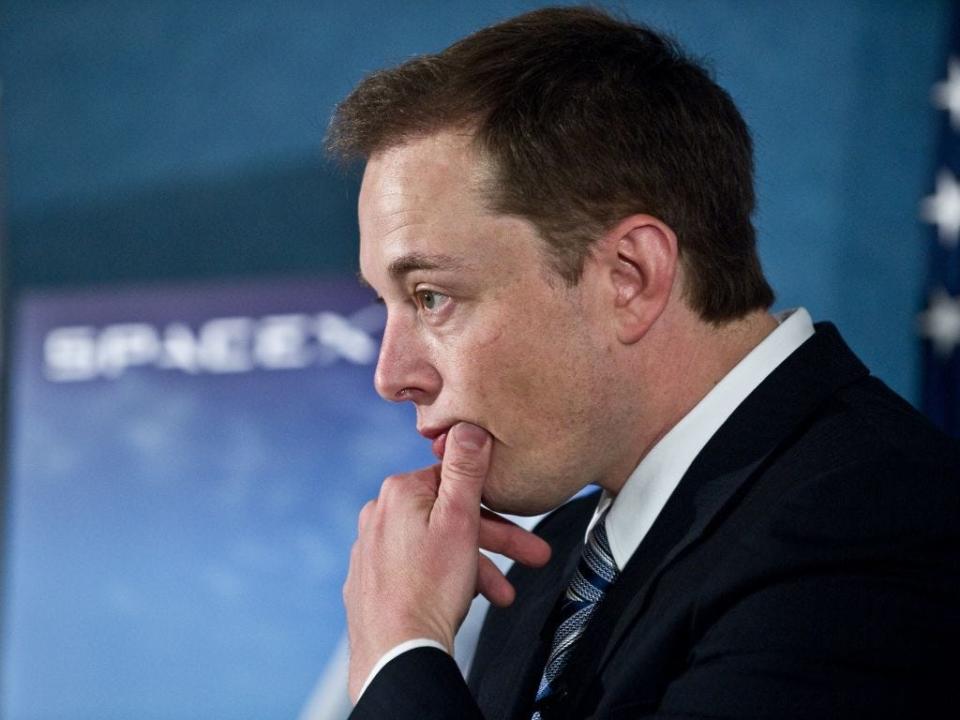 SpaceX CEO Elon Musk unveils the Falcon Heavy rocket at the National Press Club in Washington,DC on April 5, 2011. Musk billed the Falcon Heavy the world's most powerful rocket, which will have its first demonstration flight at the end of 201