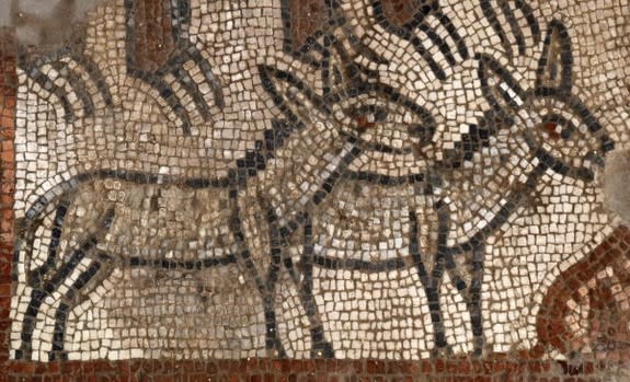 The Noah's ark mosaic included pairs of animals, such as lions, leopards, bears, and donkeys.