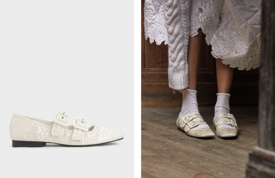 Quilted Recycled Satin Dhalia Mary Janes. (PHOTO: Charles & Keith)