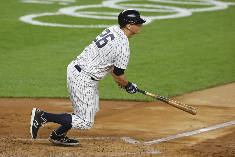 ARCHIVO.- Foto del 15 de septiembre del 2020 DJ LeMahieu en el juego ante los Azulejos de Toronto. El martes 15 de diciembre del 2020 LeMahieu se mantiene como agente libre y aunque hay interés para que siga en Nueva York, no hay acuerdo. El mánager Aaron Boone dice que le ha dado su espacio para que decida su futuro. (AP Foto/Adam Hunger, File)