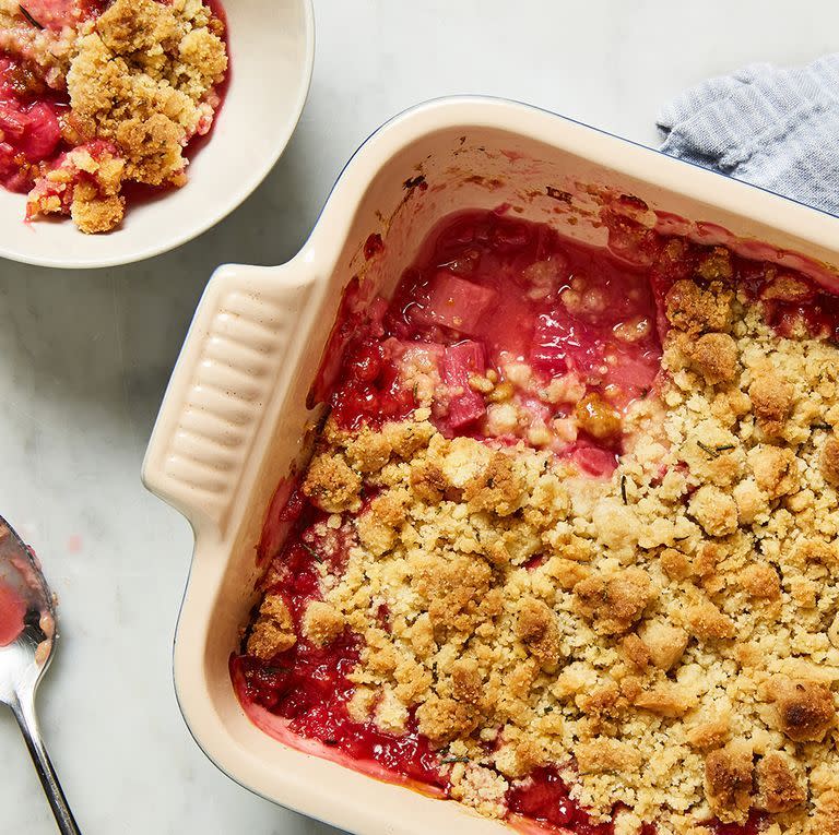 <p>Rhubarb <a href="https://www.delish.com/uk/cooking/recipes/a30493223/peach-crumble-recipe/" rel="nofollow noopener" target="_blank" data-ylk="slk:crumble;elm:context_link;itc:0;sec:content-canvas" class="link ">crumble</a> is one of the BEST <a href="https://www.delish.com/uk/cooking/recipes/g28828159/oreo-dessert/" rel="nofollow noopener" target="_blank" data-ylk="slk:dessert;elm:context_link;itc:0;sec:content-canvas" class="link ">dessert</a> recipes ever, and this easy crumble recipe is a guaranteed winner. While most crumble recipes are quite similar and straightforward (stewing the fruit and getting that nice crispy topping), there are a few tricks to create the perfect one.</p><p>Get the <a href="https://www.delish.com/uk/cooking/recipes/a31343909/rhubarb-crumble/" rel="nofollow noopener" target="_blank" data-ylk="slk:Rhubarb Crumble;elm:context_link;itc:0;sec:content-canvas" class="link ">Rhubarb Crumble</a> recipe.</p>
