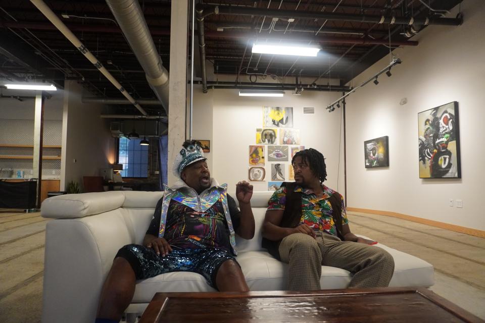 George Clinton and Clarence Edward talk about the shift and growth of Afro-futurism over the decades, Tuesday at May Hosiery Mills.