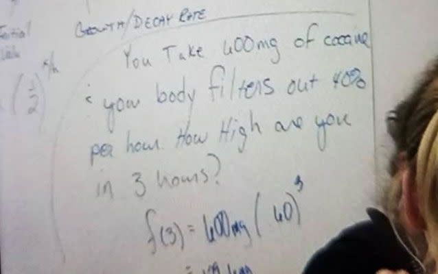 Parents were stunned when a teacher issued their children this maths question on cocaine. Source: KRON