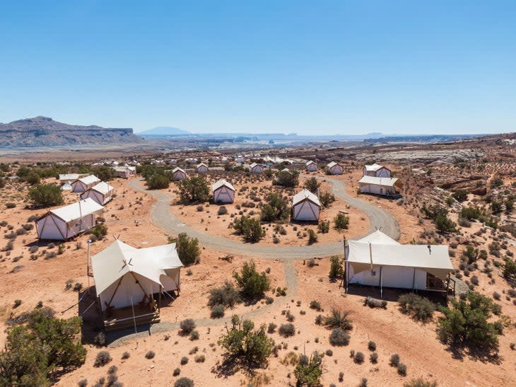Aerial view of the glamping tents at Under Canvas Lake Powell-Grand Staircase