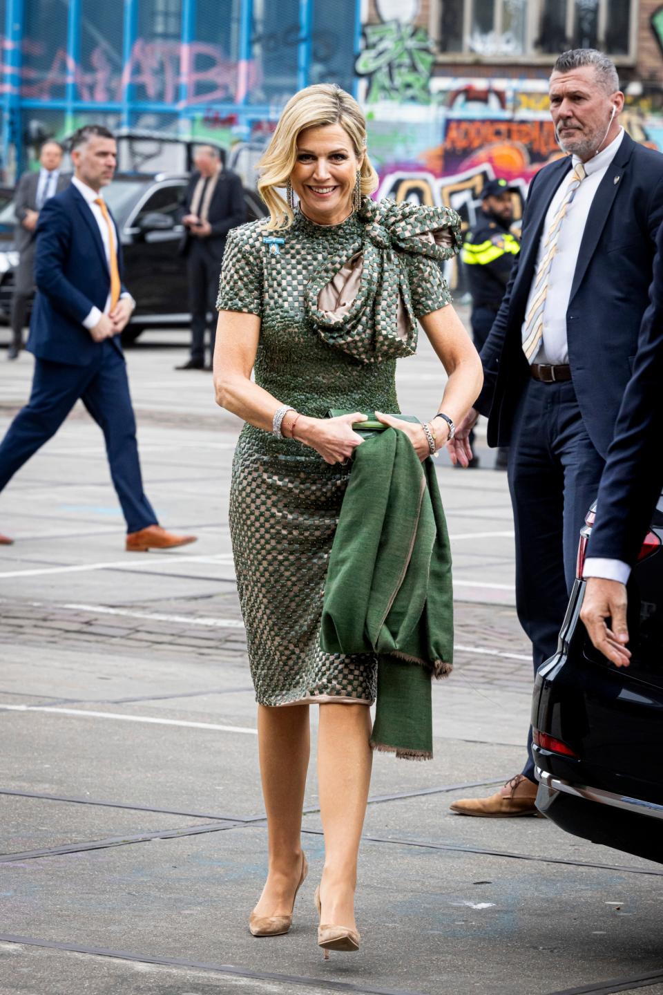 Queen Maxima of The Netherlands visits the Straat Museum on April 18.