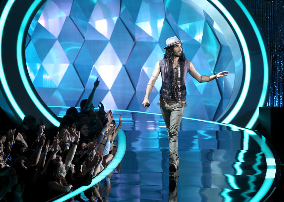 Russell Brand appears onstage at the MTV Movie Awards on Sunday, June 3, 2012, in Los Angeles. (Photo by Matt Sayles/Invision/AP)