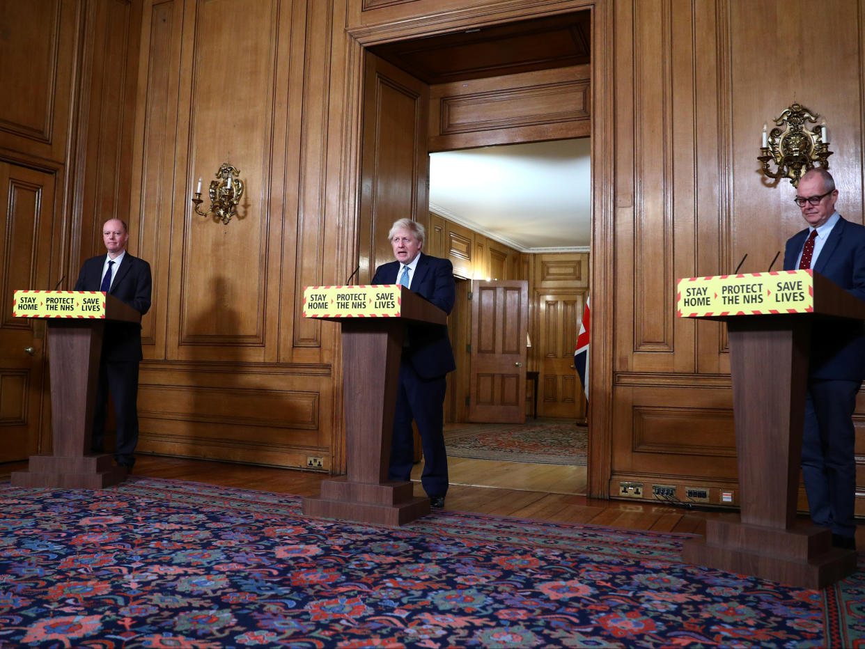 Boris Johnson, Chris Whitty and Sir Patrick Vallance host a press conference at No 10 on Friday (Getty)