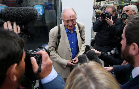 Former London mayor Ken Livingstone speaks to the media after appearing on the LBC radio station in London, Britain, April 30, 2016. REUTERS/Neil Hall