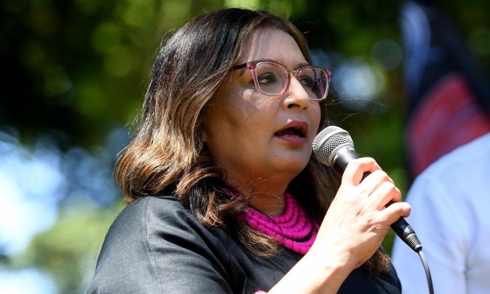 Federal Greens Senator Mehreen Faruqi speaks during a rally in Sydney