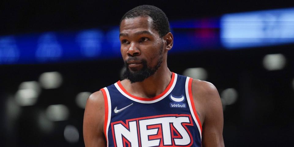 Kevin Durant looks on during a game in 2022.