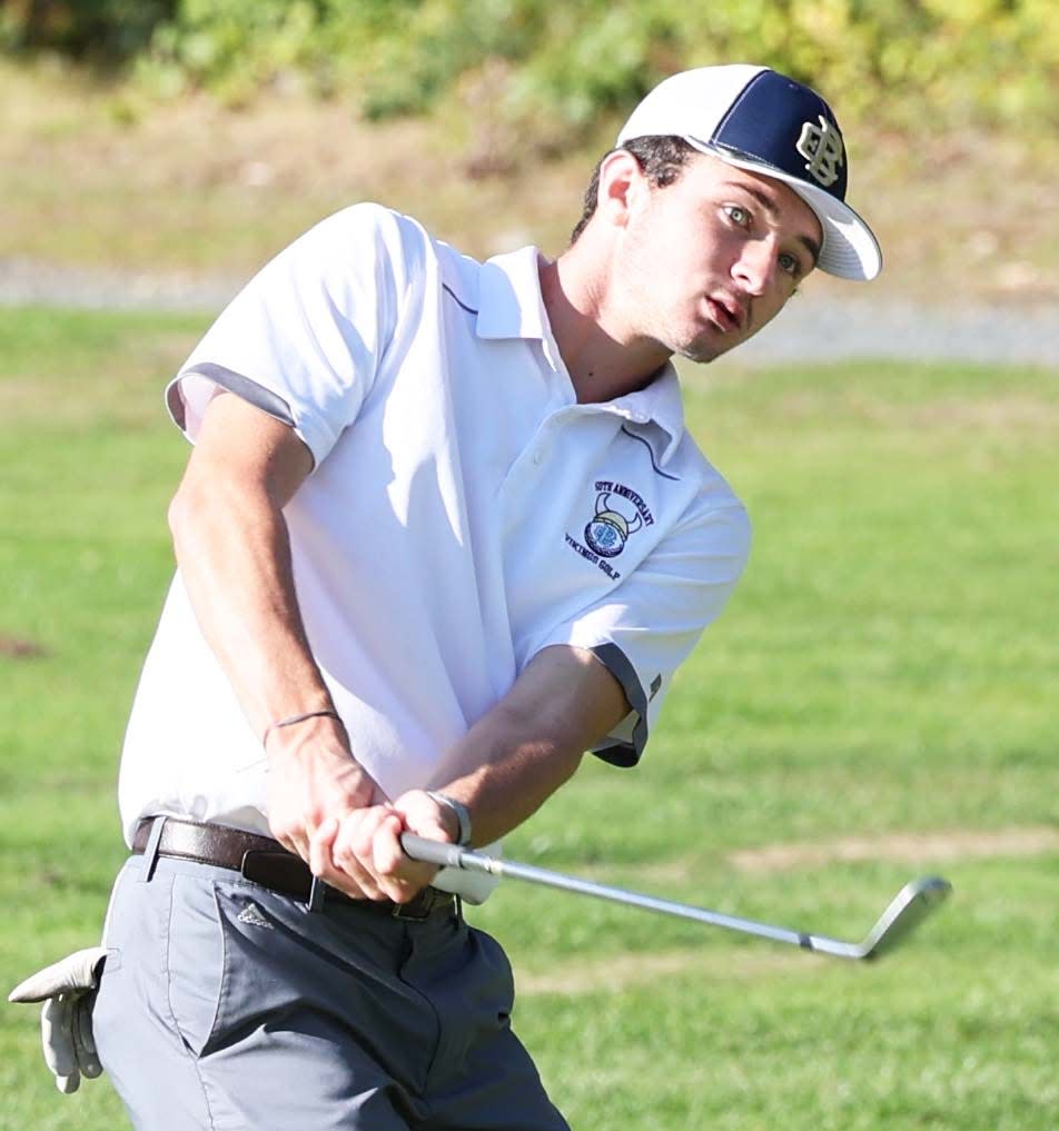 East Bridgewater's Matt Werra on the fairway at the Ridder Farm Golf Course during a match versus Abington on Thursday, Sept. 29, 2022.