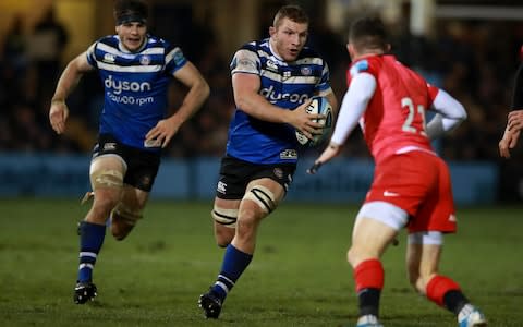 Sam Underhill of Bath charges upfield during the Gallagher Premiership Rugby match between Bath Rugby and Saracens at the Recreation Ground on November 29, 2019 in Bath, England. - Credit: Getty Images
