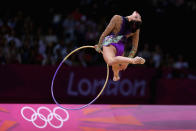 LONDON, ENGLAND - AUGUST 09: Julie Zetlin of USA performs during the Rhythmic Gymnastics qualification on Day 13 of the London 2012 Olympics Games at Wembley Arena on August 9, 2012 in London, England. (Photo by Julian Finney/Getty Images)