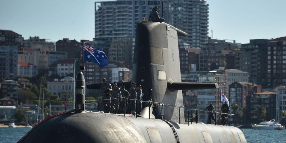 The Royal Australian Navy's HMAS Waller (SSG 75), a Collins-class diesel-electric submarine, is seen in Sydney Harbour on November 2, 2016.