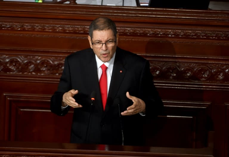 Tunisian Prime Minister Habib Essid delivers a speech at the Tunisian Parliament on July 30, 2016 in the capital Tunis