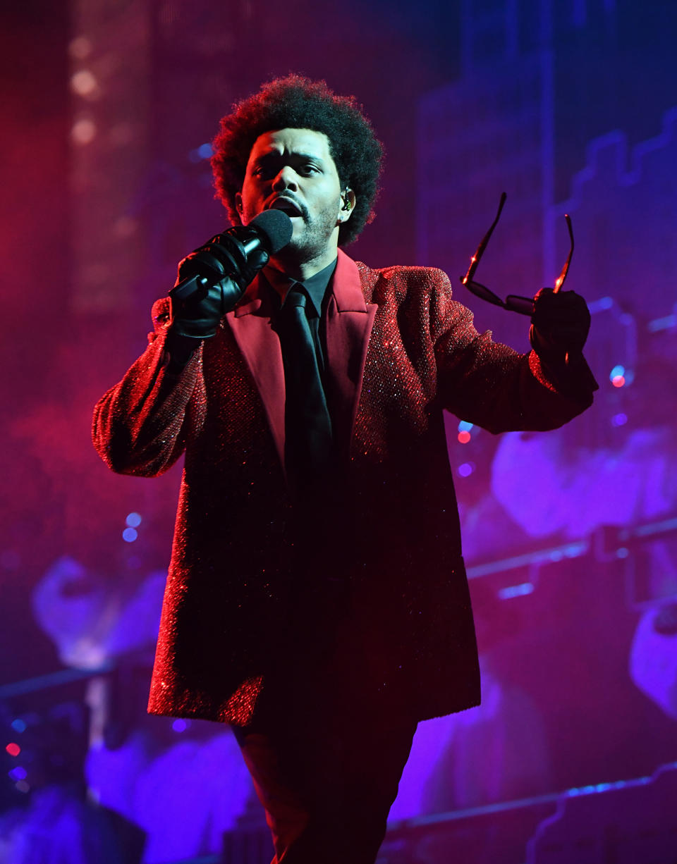 TAMPA, FLORIDA - FEBRUARY 04: In this image released on February 7th, The Weeknd rehearses for the Super Bowl LV Halftime Show at Raymond James Stadium on February 04, 2021 in Tampa, Florida. (Photo by Kevin Mazur/Getty Images for TW)