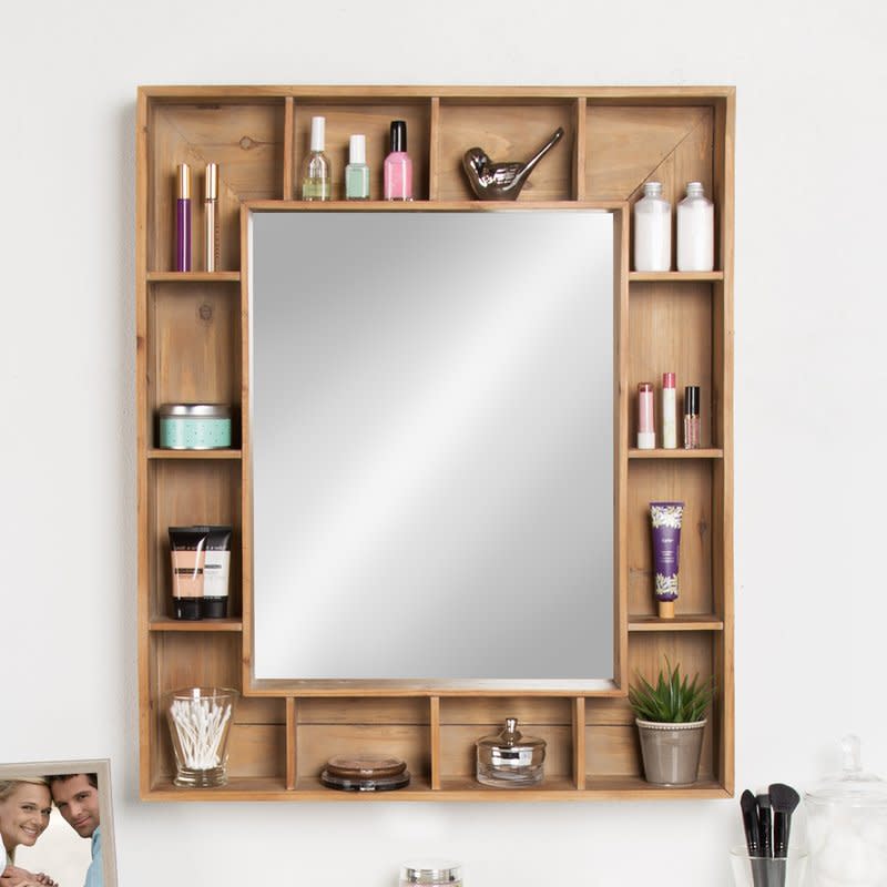 1) Gretel Rustic Wood Wall Storage Accent Mirror