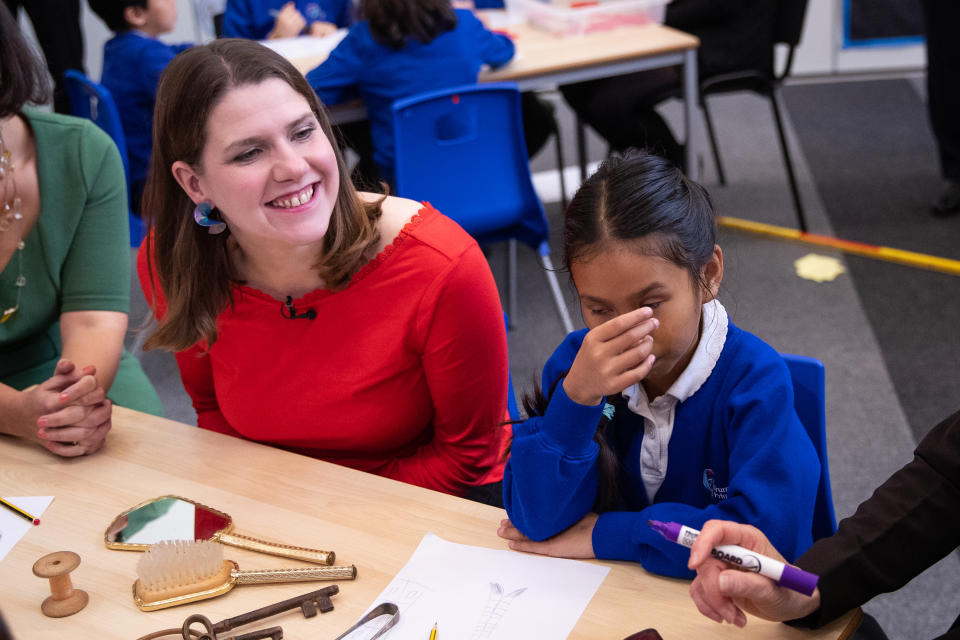 Liberal Democrats leader Jo Swinson during a visit to Trumpington Park Primary School, in Cambridge, whilst campaigning for the General Election.