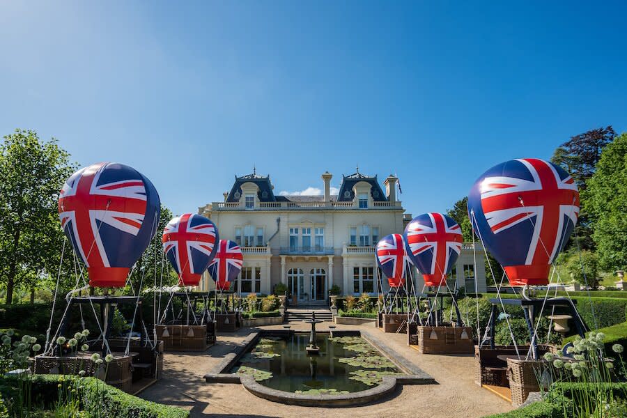 hot air balloons with the British flag