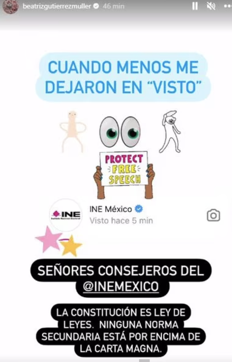 Beatriz Gutiérrez Müller manda mensaje a consejeros del INE por la mañanera de AMLO. Foto: Captura de pantalla
