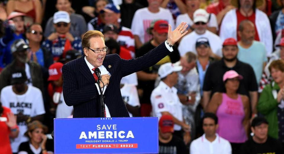 07/03/21—Congressman Vern Buchanan addresses the crowds at the Sarasota Fairgrounds during a Save America Rally for former President Donald Trump.