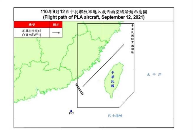 共機進我西南空域示意圖。空軍提供