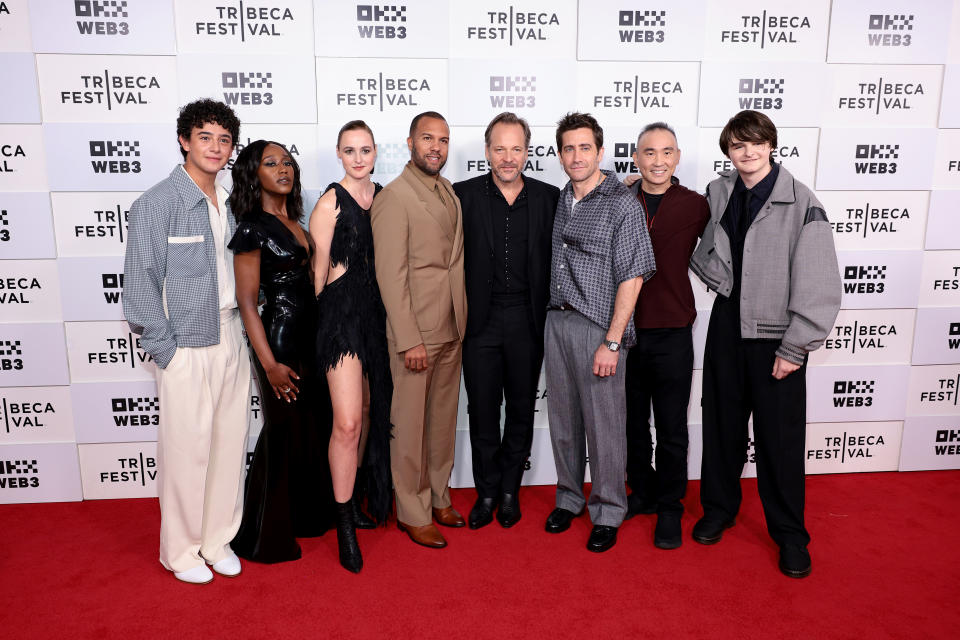 Kingston Rumi Southwick, Nana Mensah, Renate Reinsve, O. T. Fagbenle, Peter Sarsgaard, Jake Gyllenhaal, James Hiroyuki Liao, and Tate Birchmore attend the "Presumed Innocent" Premiere