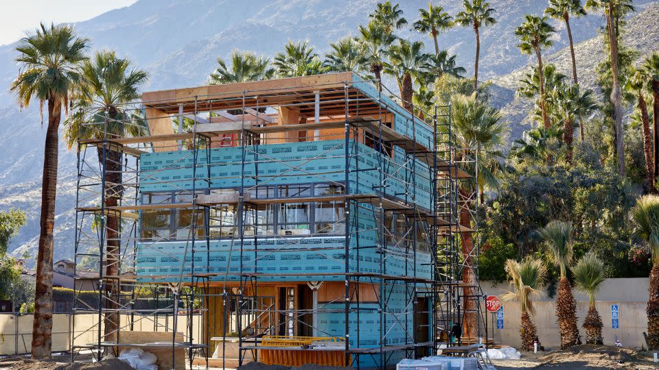 Reconstruction work underway on Frey's Aluminaire House at the Palm Springs Art Museum, pictured on January 10, 2024. - Ian L. Sitren/ZUMA Press Wire