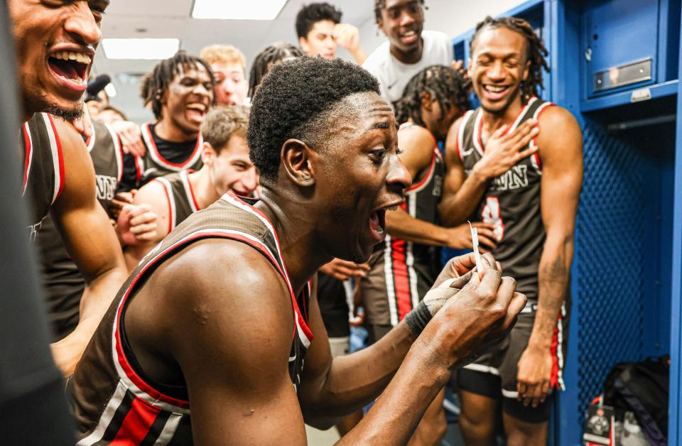 Brown's Nana Owusu-Anane and her teammates celebrate their victory over Princeton in the Ivy League semifinals in March.