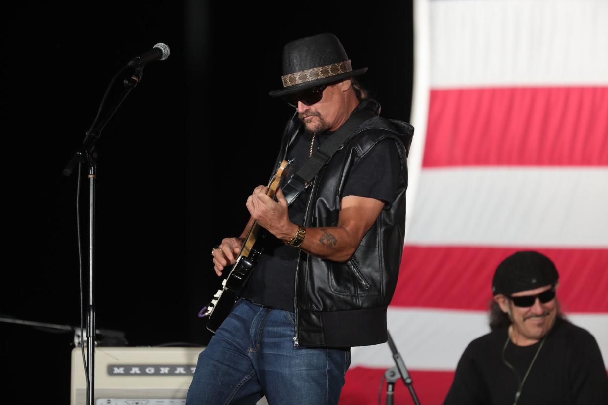 Kid Rock performs at a campaign rally featuring Donald Trump Jr. in Harrison Township on Sept. 14, 2020.