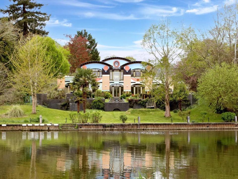 The exterior of the Egyptian-style home.