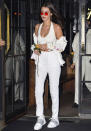 <p>Hadid wowed in casual white while stepping out of a Big Apple hotel.</p>