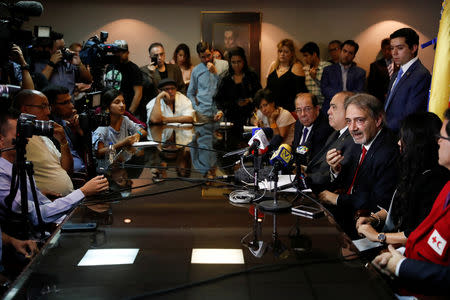 Francesco Rocca, President of the International Federation of Red Cross and Red Crescent Societies (IFRC), talks to the media during a news conference in Caracas, Venezuela February 8, 2019. REUTERS/Carlos Garcia Rawlins