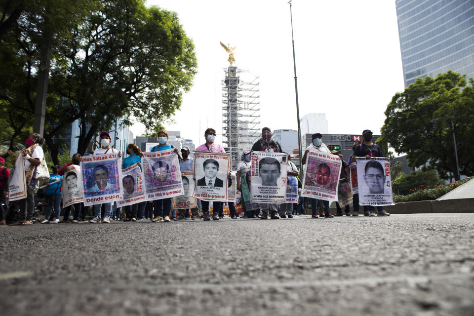 Parents of the 43 students from the Ayotzinapa normal school, who disappeared in Iguala six years and eight months ago, called for a demonstration after another month without a solution to the case of their children. On this occasion, they also demanded an end to the repression against the students of the Mactumatzá Teachers' School in the state of Chiapas and the release of the 19 students who are still detained.  On May 26, 2021 in Mexico City, Mexico. (Photo by Cristian Leyva/NurPhoto via Getty Images)