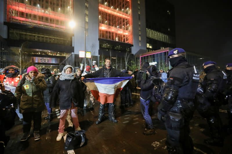 Protest following Dutch PM Rutte's announcement of new measures to fight a record surge in COVID-19 infections, in The Hague