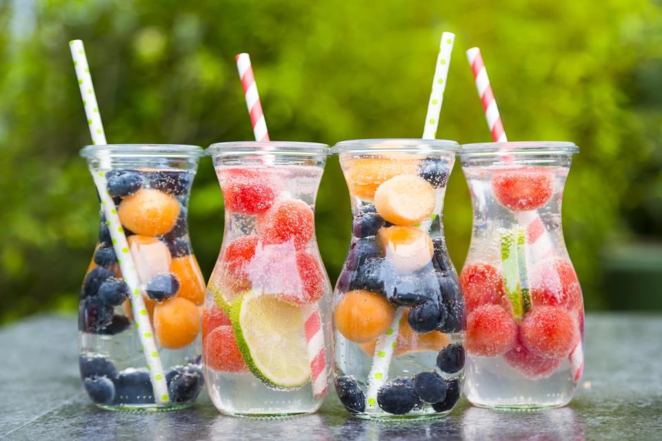 Carafes of fruit-infused water