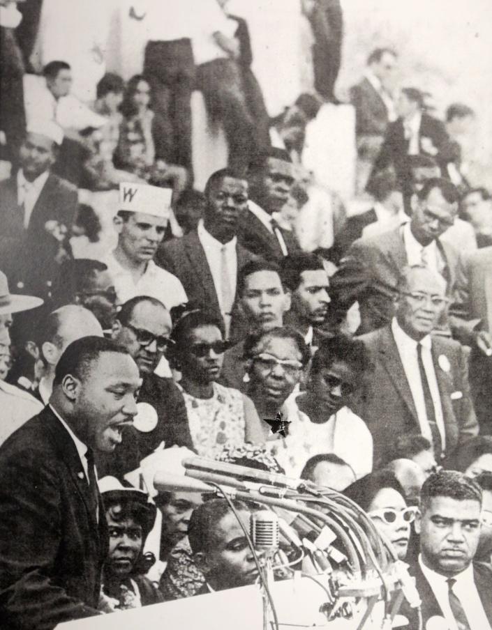 Former Ohio Rep. Otto Beatty&#39;s grandmother, Mayme Moore, in the front row third from right with clear glasses, stood beside Martin Luther King Jr. when he made his &quot;Dream&quot; speech in 1963.