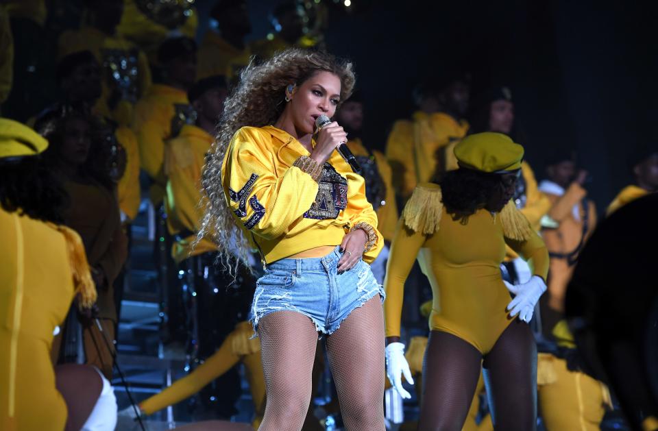 Beyonce Knowles performs onstage during 2018 Coachella Valley Music And Arts Festival Weekend 1 at the Empire Polo Field on April 14, 2018, in Indio, Calif. (Photo by Larry Busacca/Getty Images for Coachella )