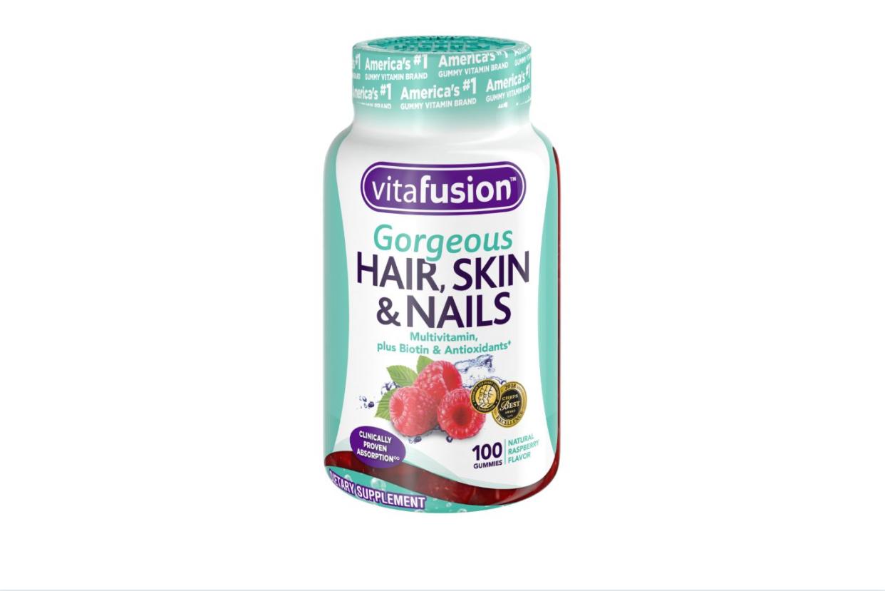 Packed with biotin and&nbsp;vitamins C and E, Vitafusion Gorgeous Hair, Skin &amp; Nails enhances skin, hair and nail growth and comes recommended by Elizabeth Mullans, a board-certified dermatologist who has been practicing for more than 20 years. The vitamins also promote the growth of <a href="https://www.huffpost.com/entry/experts-say-this-is-the-best-way-to-boost-your-collagen-production_n_59bbf07be4b086432b06965b">collagen</a>, an essential protein that promotes skin elasticity and helps it to appear more youthful and healthy. &lt;br&gt;&lt;br&gt;<strong>Find it for $9.98 on </strong><a href="https://www.amazon.com/Vitafusion-Gorgeous-Nails-Multivitamin-Vitamins/dp/B0179RJ4UI/ref=sxts_sxwds-bia?crid=17J38MWFETSVC&amp;keywords=vitafusion+skin+hair+nails&amp;pd_rd_i=B0179RJ4UI&amp;pd_rd_r=8d7ba41d-f9da-4007-ad59-b4a2c0bad4e2&amp;pd_rd_w=pVIxW&amp;pd_rd_wg=tcxyJ&amp;pf_rd_p=a5491838-6a74-484e-8787-eb44c8f3b7ff&amp;pf_rd_r=528T20Z87ASRJNT5ZGDT&amp;psc=1&amp;qid=1572575936&amp;s=beauty&amp;sprefix=vitafusion+skin+hair%2Cbeauty%2C181"><strong>Amazon</strong></a><strong>.</strong>