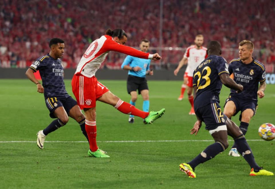 Leroy Sane powered an equaliser past Andriy Lunin to get Bayern back level (Getty Images)