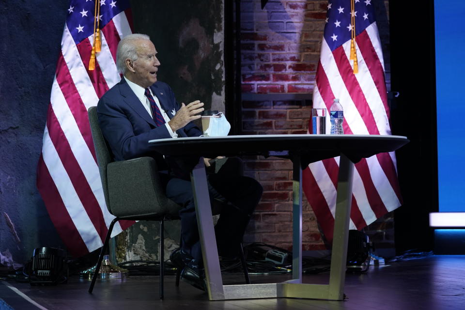 President-elect Joe Biden attends a national security briefing at The Queen theater, Tuesday, Nov. 17, 2020, in Wilmington, Del. (AP Photo/Andrew Harnik)