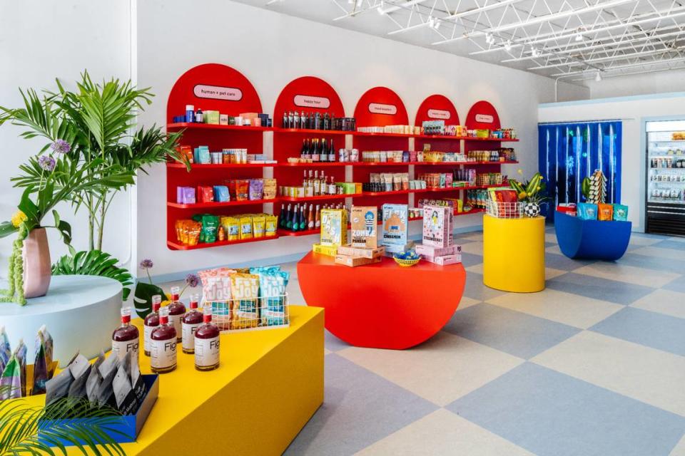 Primary colors welcome customers to Pop Up Grocer in Wynwood.