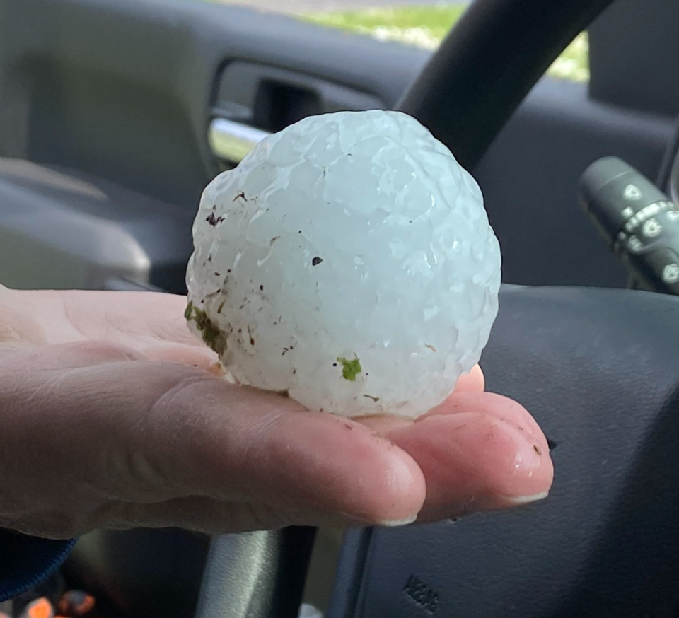 Large hail damages patrol cars in Southern Indiana