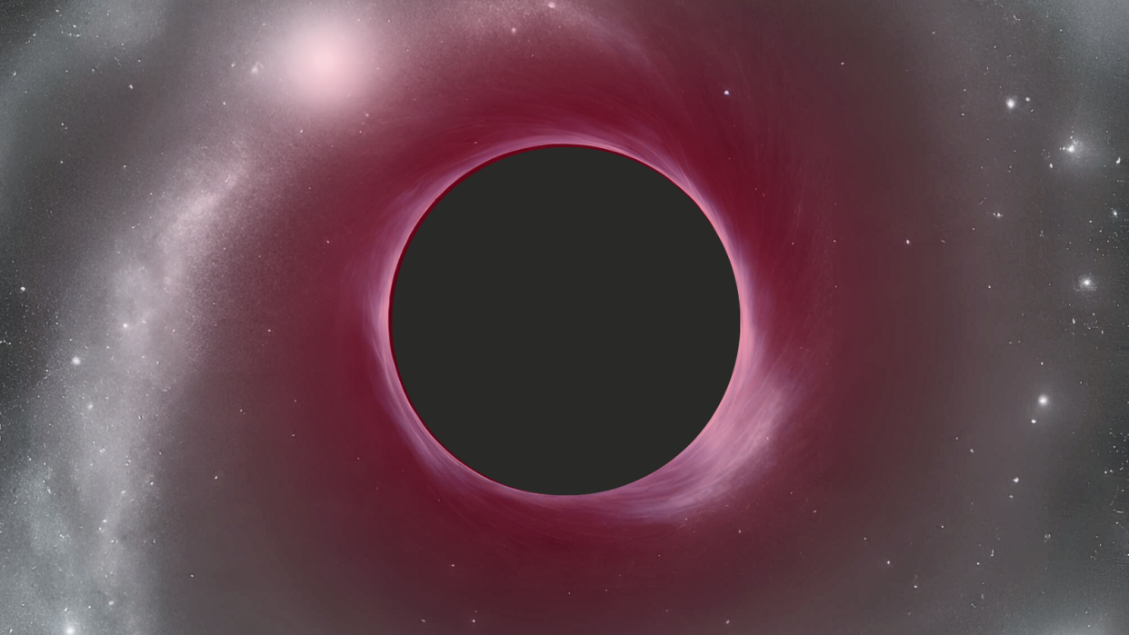  An illustration shows an extreme red supermassive black hole in the early universe. 