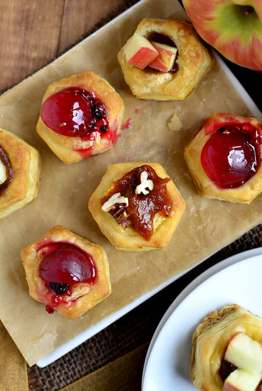 <p>Iowa Girl Eats</p><p>Who doesn't love baked Brie? These small bites are perfect for a party. </p><p><strong>Get the recipe: <a href="https://iowagirleats.com/baked-brie-bites-3-ways/" rel="nofollow noopener" target="_blank" data-ylk="slk:Baked Brie Bites;elm:context_link;itc:0;sec:content-canvas" class="link ">Baked Brie Bites</a></strong></p><p><strong>Related: <a href="https://www.yahoo.com/lifestyle/secret-making-baked-brie-5-120000191.html" data-ylk="slk:The Secret to Making Baked Brie in 5 Minutes;elm:context_link;itc:0;sec:content-canvas;outcm:mb_qualified_link;_E:mb_qualified_link;ct:story;" class="link  yahoo-link">The Secret to Making Baked Brie in 5 Minutes</a></strong></p>