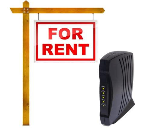 Modem and 'For Rent' sign