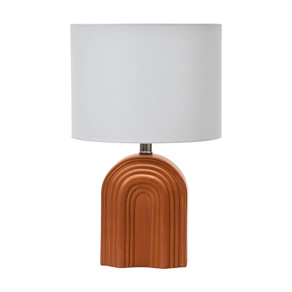 Main + Mesa Carved Arch Stoneware Table Lamp with Linen Drum Shade, Terracotta