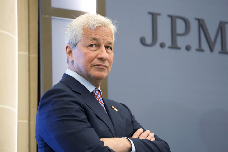 FILE - JPMorgan Chase CEO Jamie Dimon attends the inauguration the new French headquarters of the bank in Paris on June 29, 2021. At $84.4 million, Dimon was the fifth highest-paid CEO for 2021, as calculated by The Associated Press and Equilar, an executive data firm. (AP Photo/Michel Euler, Pool, File)